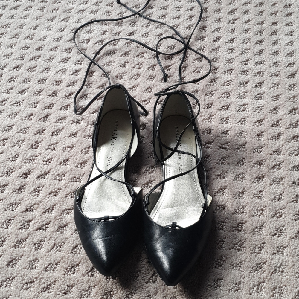 Black Lace up Flats by Anne Klein (Barely Worn)